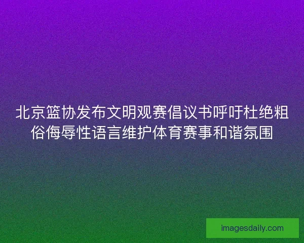 北京篮协发布文明观赛倡议书呼吁杜绝粗俗侮辱性语言维护体育赛事和谐氛围